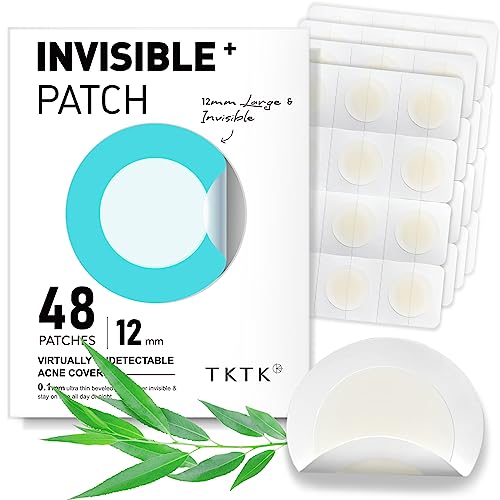 TKTK Pimple Patches, 12 mm Invisible Acne Patches for Face with Salicylic Acid, 0.01cm Extra Thin Outer Edge, Hydrocolloid Zit Patch for Pustule, Whitehead, Cystic Acne Spot, 48 Count