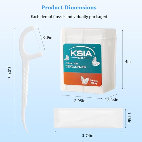 KSIA Mint Dental Floss Picks, 50 Count Wrapped Flossers
