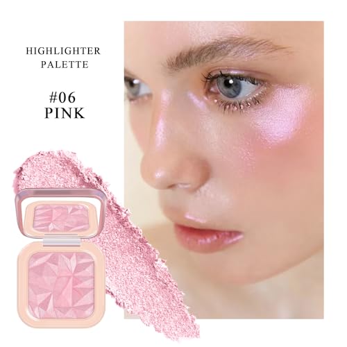 Baked Highlighter Palette with Brush - 4 Shades Pink