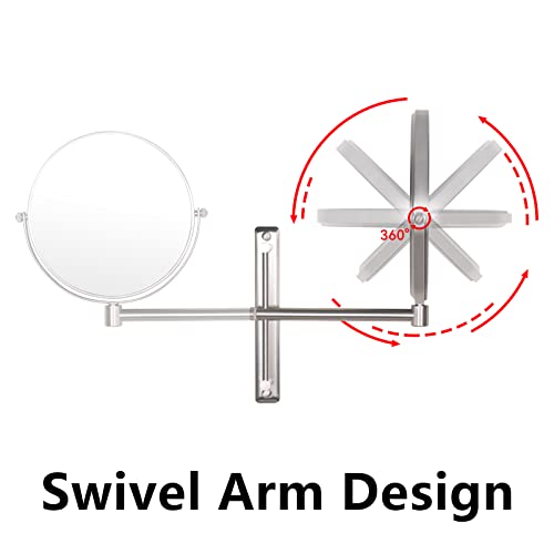 Nicesail 8 Inch Double-Side Wall Mounted Mirror Magnified 10x Makeup and Shaving Mirror Regular View and 10X Magnification, High Adjustable Nickel