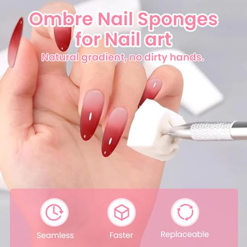 White 150 Pcs Nail Sponges with Grabber Pen & Storage Box - Ombre & French Tips