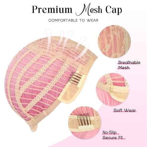 Pink Bob Wig with Bangs Short Straight Bob Wigs for Women - 12 Inch Heat Resistant Synthetic Hair for Halloween Costume Cosplay Party