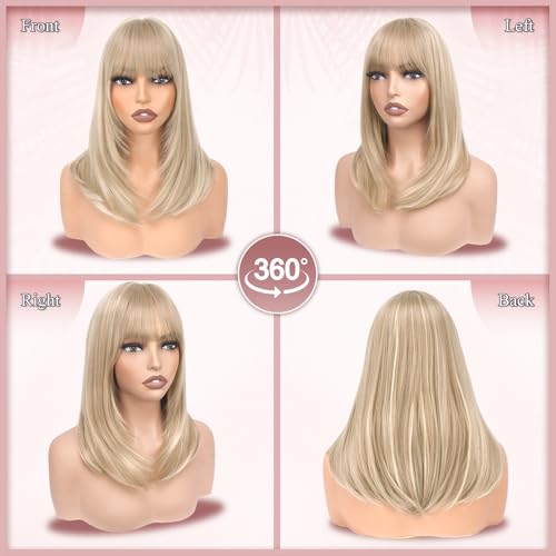 Haloo Blonde Bob Wig with Bangs 16 Inch Heat Resistant Synthetic