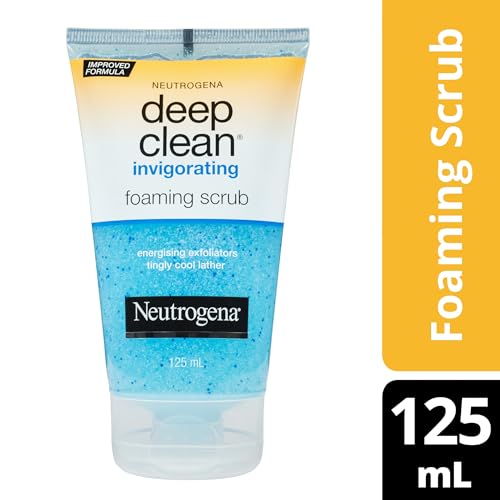 Neutrogena Deep Clean Invigorating Foaming Facial Scrub with Glycerin, Cooling & Exfoliating Gel Face Wash to Remove Dirt, Oil & Makeup, 4.2 fl. oz