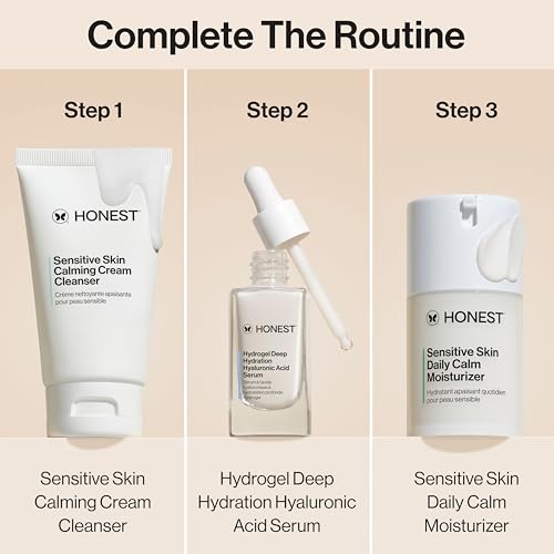 Honest Beauty Sensitive Skin Bundle | Daily Calm Lightweight Moisturizer + Foaming Cream Cleanser | Hydrates + Calms Skin | Hypoallergenic, Fragrance Free, Vegan | 1.7 fl oz, 4 fl oz