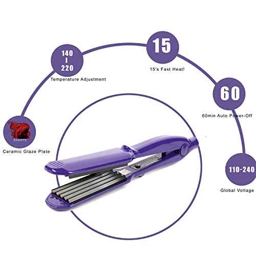 MBHAIR Ceramic Crimper Iron for Volumizing Fluffy Hairstyle, Corrugation Crimper Hair Iron, Anti Static Ceramic Hair Crimping Iron Adjust Temperature (Purple)
