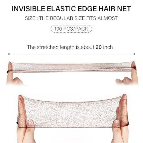100Pcs Brown Hair Nets 20 Inch - Elastic Bun & Dance