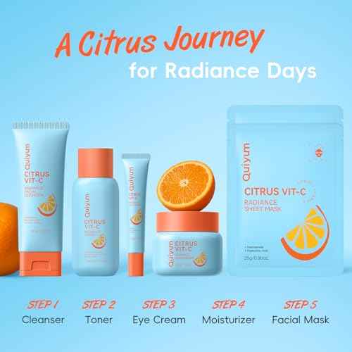 Citrus Vit-C Skin Care Set, Beauty Skincare for Women Teens Girls- Gift Set with Cleanser, Toner, Eye Cream, Moisturizer, Facial Mask *2, Facial Skincare Product, Birthday Christmas Gifts, Full Size