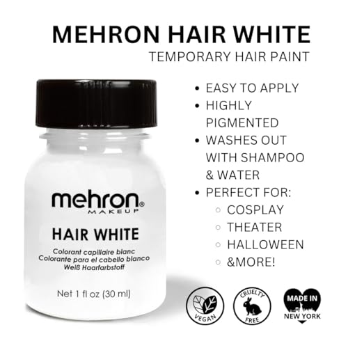 Mehron Washable White Hair Dye - Temporary Hair Color 1 fl oz