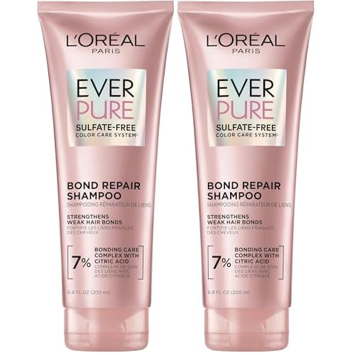 L'Oreal Paris Sulfate Free Bond Repair+ Shampoo,Hair Shampoo with Bond + Amino Acid Complex,Strengthens and Repairs Damaged or Color Treated Hair,EverPure,6.8 Fl Oz (Packaging May Vary),(Pack of 2)