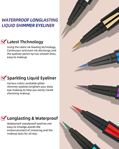 Glitter Liquid Eyeliner Pen - Waterproof Shimmer 24Hr Wear