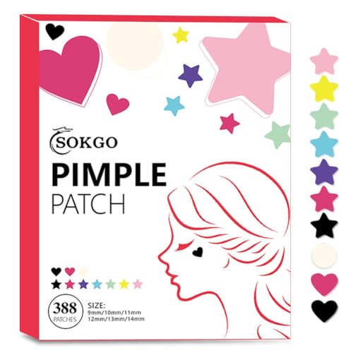 Loske Pimple Patches - 388 Count, 6 Sizes, Hydrocolloid Acne