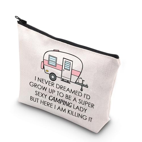 BDPWSS Camping Makeup Bag Happy Camper Cosmetic Bag Crazy Camping Lady Gift I Never Dreamed I'd Grow Up To Be a Super Sexy Camping Lady Zipper Pouch (grow camping lady)