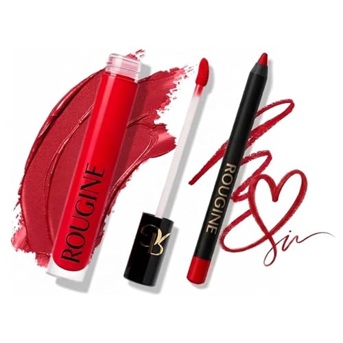 ROUGINE Matte Lipstick & Lip Liner Combo - Red Love, Waterproof
