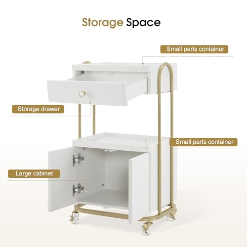 BarberPub Salon Rolling Cart with Drawer - White