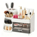 Makeup Organizer with Brush Holder for Vanity, Spacious Cosmetic Display Case with 2 Drawers, The Perfect Bathroom Vanity Organizer for Beauty Essentials, Skincare, Lipsticks