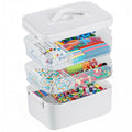 White 3-Layer Plastic Craft Organizer Box with Removable Trays, Handle, 10.6x7.6x9 in