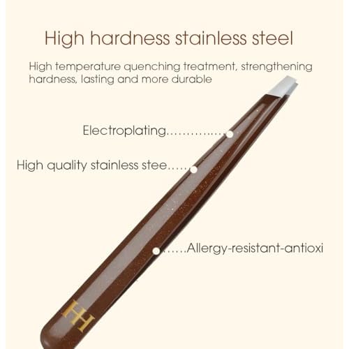 HH Tweezer ? Professional Stainless Steel Eyebrow Tweezers with Genuine Leather Case for Makeup & Brow Artists (Brown)
