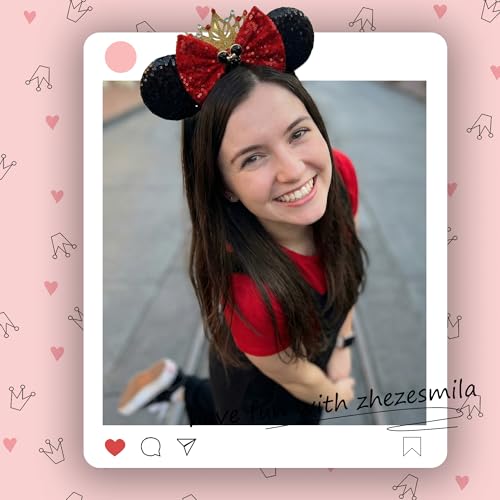 Sequin Mouse Ears Headband with Crown for Women