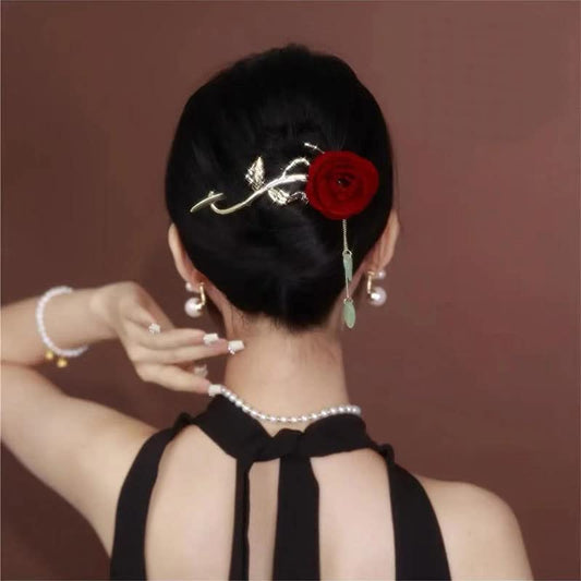 Valentine's Day Hair Clips Gold Red Rose Elegant Exquisite Design Metal Red Rose Hair Claw Clip For Thick Hair Thin Hair Strong Hold Hair Accessories Fashion Nonslip Hair Clips Hair Styling