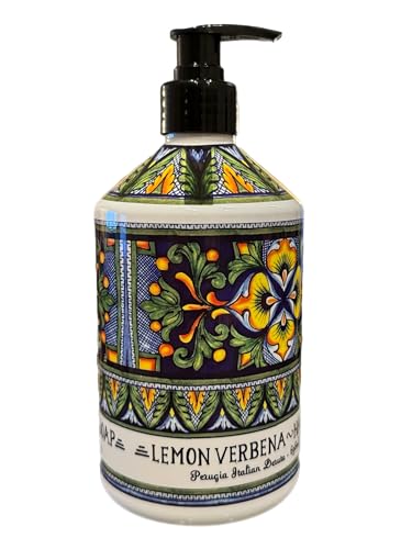 Deruta Italian Lemon Verbena Hand Soap with Dispenser - Organic Liquid Soap, 22 Fl Oz