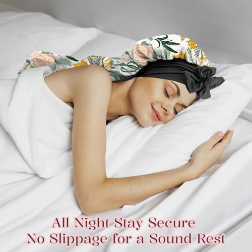 Long Satin Hair Braid Bonnet for Sleeping - Double Layer Silk Tie Band