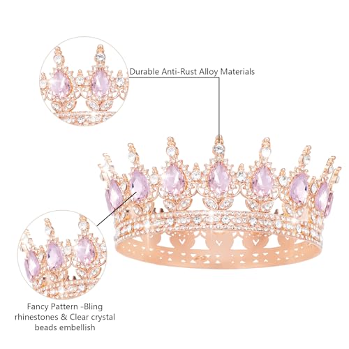 Rose Gold Rhinestone Wedding Crown for Women