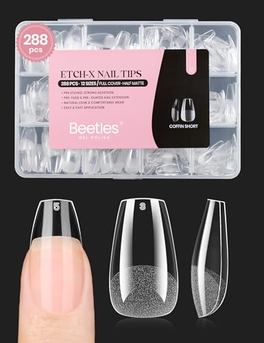 Beetles Soft Gel Nail Tips Coffin Short 12 Sizes 288Pcs, Etched-free