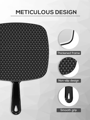 12.4" x 9" Black Handheld Mirror with Handle - Distortion-Free