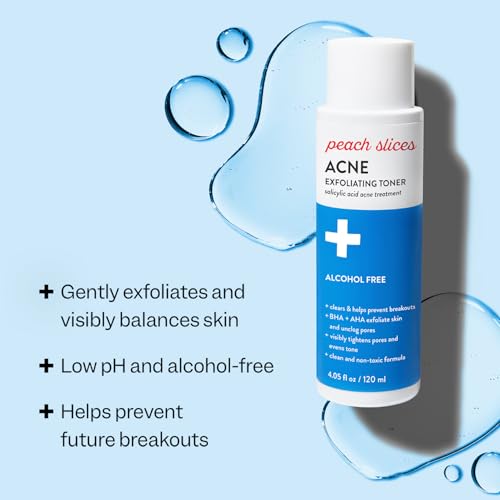 Peach Slices - Acne Exfoliating Toner (4.05 oz) - 2% Salicylic Acid Acne Treatment - Clear & Prevent Breakouts - Lactic & Glycolic Acid - Cucumber - Vegan, Cruelty Free, Korean Skin Care & Beauty