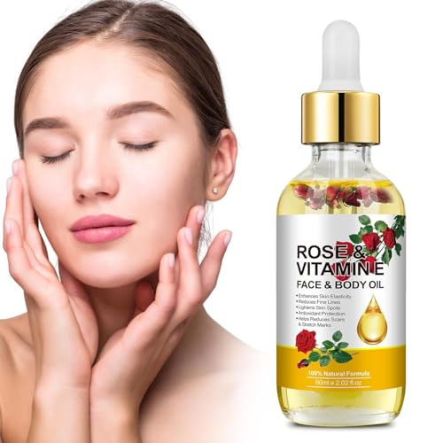 Vitamin E Face Oil,Rose Vitamin E Oil with Gua Sha Massage Tools for Face & Body,Organic Rose Oil for Moisturizing and Hydrating-2.02 fl.oz