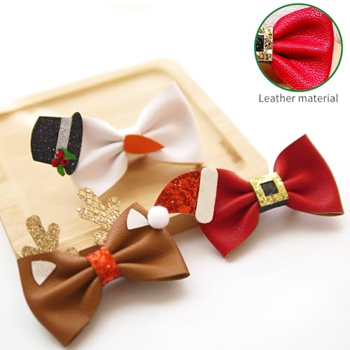 3 Pcs Christmas Hair Clips Xmas Bow Hair Accessories Cute Reindeer Antlers Christmas Hat Glitter Sequins Hair Barrettes Holiday Headdress Hairpin for Girls Women Kids Party Cosplay Gift