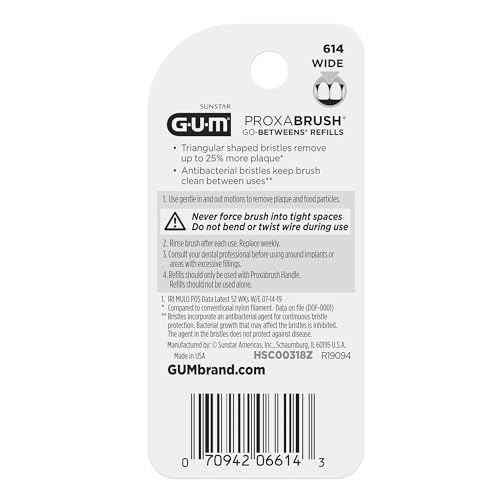 GUM Proxabrush Go-Betweens Refills - Wide - Compatible with GUM Permanent Handle - Reusable Interdental Brushes - Soft Bristled Dental Picks, 8 Count(Pack of 6)