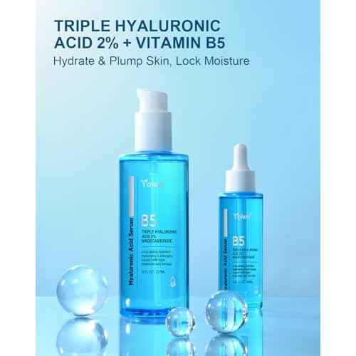 EWG Verified Hyaluronic Acid Serum for Face 8 + 2 fl oz, Vitamin B5 & Triple Pure Hyaluronic Acid 2%, Anti-aging Facial Serum for Fine Line Wrinkle Hydrating Serum Plump Dry Skin Fragrance-Free