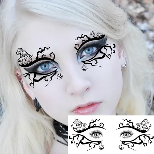 Halloween Eye Temporary Tattoos 7 Sheets - Spider Web & Skull