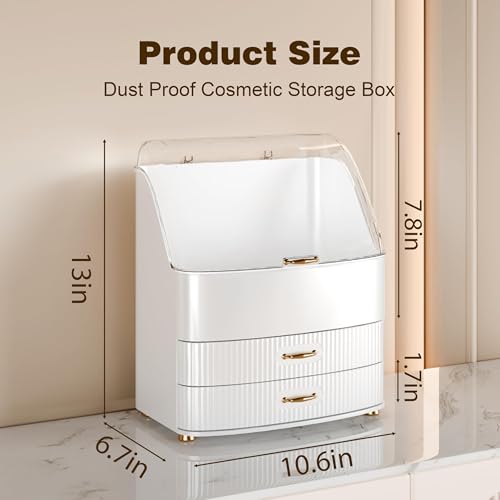 Makeup Organizer with Drawers & Transparent Lid | White