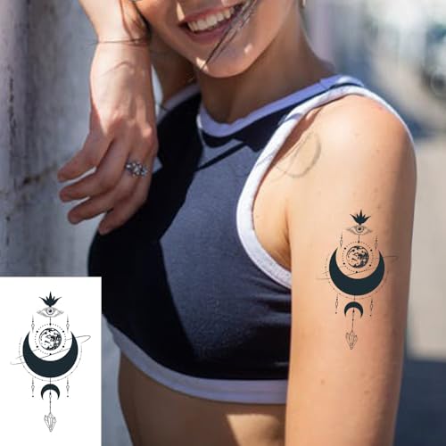 12 Sheet Geometric Temporary Tattoos Black Mystical Moons