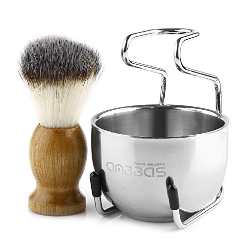 Anbbas Vegan Synthetic Badger Hair Shaving Brush Set for Men with Stand & Bowl, Beech-Synthetic Bristles