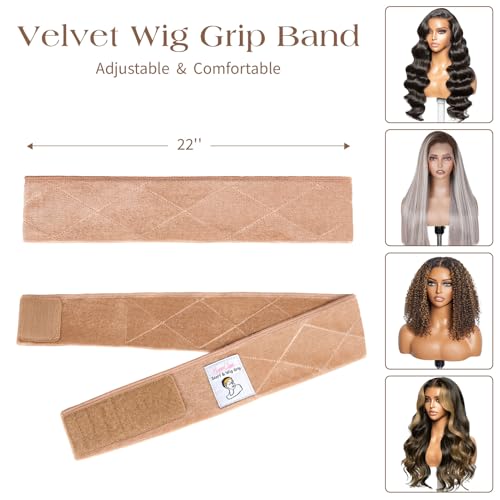 Wig Grip Band - Non-Slip Velvet Headband, 2 Pack + 4 Caps