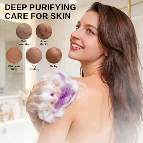 African Net Sponge 3-Pack - Deep Cleansing Exfoliating Body Scrubber in Yellow, Pink, Purple - Reusable Shower Sponge for All Skin Types