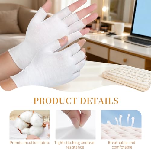 Clofiak 100% Cotton White Fingerless Gloves for Eczema & Moisturizing (3 Pairs)