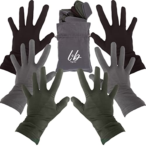 Bamboo Gloves for Eczema, Medium/Large, Women and Men, Dry Hands, Overnight Moisturizing Gloves, 3 Pairs