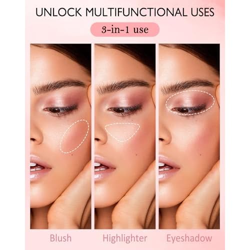 Blush Powder for Cheeks,Gradual Shimmer Pink Blusher Palette with Brush,Lightweight Buildable Color Blush Hightlighter Powder,Longlasting Waterproof Facial Makeup,Women's Day Gift for Women Girl-05#