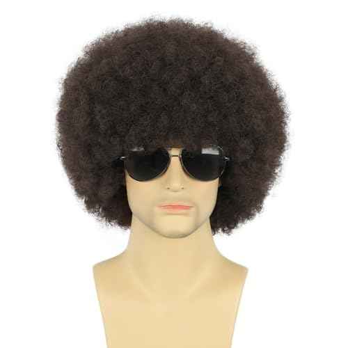 karlery Adult Men Women Afro 70s 80s Curly Dark Brown Wig Rocker Party Wig California Halloween Costume Wig