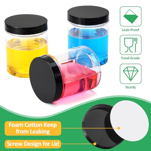 Eupako 48 Pack Plastic Jars with Lids 6 OZ - Empty Clear Cosmetics Containers with Pen and Labels, Round Small Plastic Jars with Screw On Lids for Slime, Makeup, Butter, Cream, Lotion, Pot, Dry Food