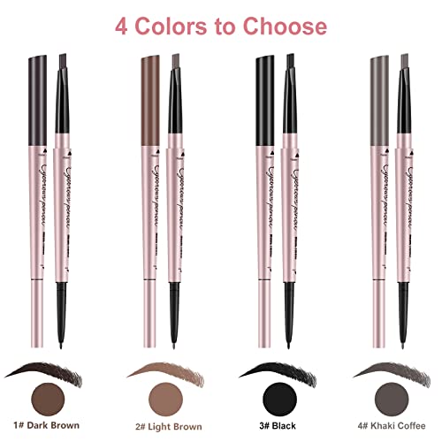 Eyebrow Pencil, Brow Pen Dual-ends Thick & Fine Tip Retractable Waterproof Long-lasting Natural Eye Brows Makeup with Eyebrow Trimmer (Light Brown)