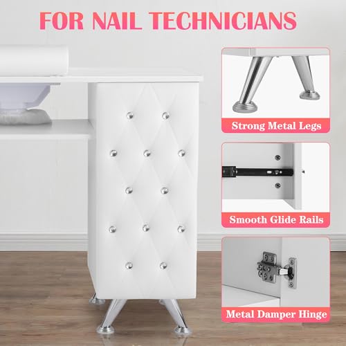 Professional Manicure Table with Glass Top & Storage Cabinets