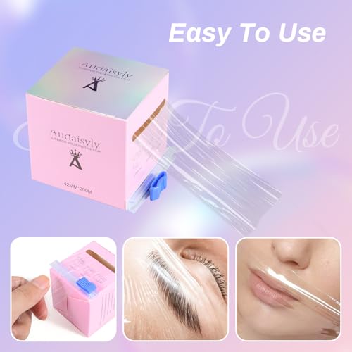 2 Boxes Disposable Eyebrow Tattoo Plastic Wrap with Ergonomic Slicer, Premium Transparent Preservative Film Roll Perfect for Lip Blush, Eyebrow Lamination Lash Lift Permanent Make Up Cling Cover