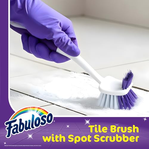 Fabuloso Tile Brush with Spot Scrubber - 11 Inch Bathroom Cleaning Tool - White & Purple