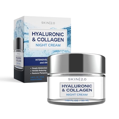 Skin 2.0 Hyaluronic Acid and Collagen Face Moisturizer - Long-lasting Hydration & Moisture, Anti-aging, Skin Firming Night Cream - Cruelty Free Korean Skin Care For All Skin Types - 1.69 Fl. oz